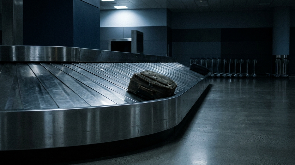 Empty airport baggage carousel at night with a single suitcase still circling, illustrating how to beat jet lag when your body clock is still on departure time