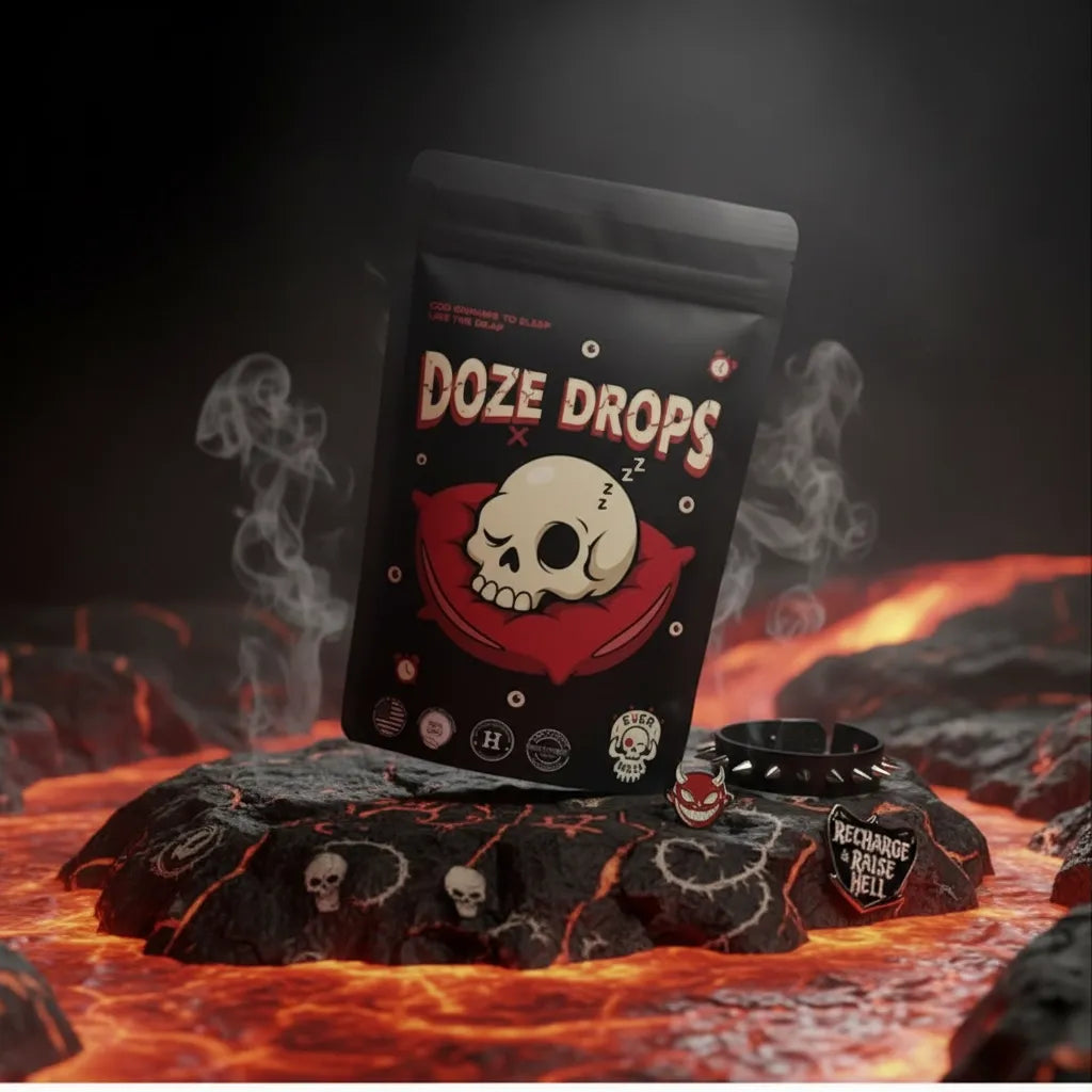 Everwell Doze Drops in black portable resealable mylar bag, melatonin-free sleep gummies for athletes and deep recovery