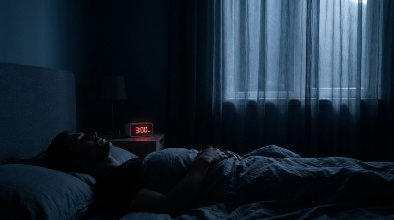 Bedside clock showing 3AM in a dark bedroom — why you wake up at 3am every night