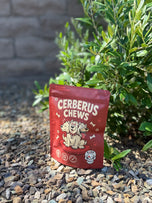 Cerberus Chews CBD dog treats standing pouch outdoors